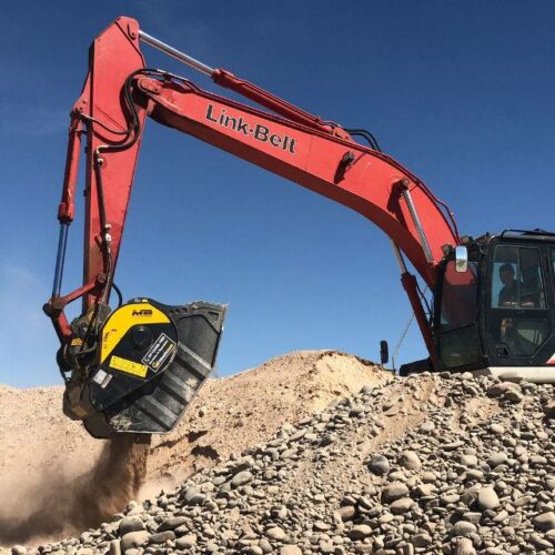 MB Crusher Bucket on a Link Belt Excavator