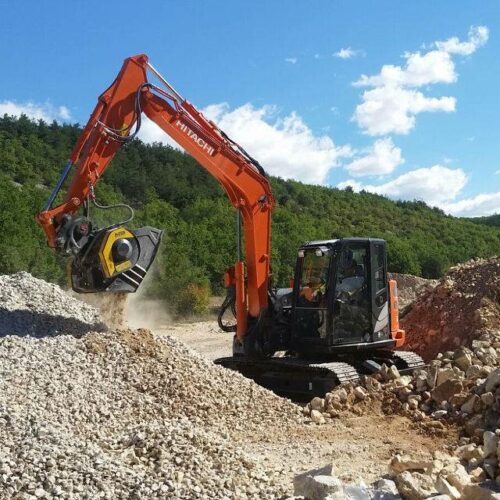 MB Crusher bucket on a Hitachi excavator